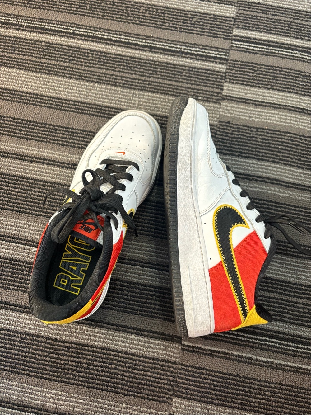 Nike Air Sneakers in White with Orange, Yellow and Black Accents - Picture 2 of 6